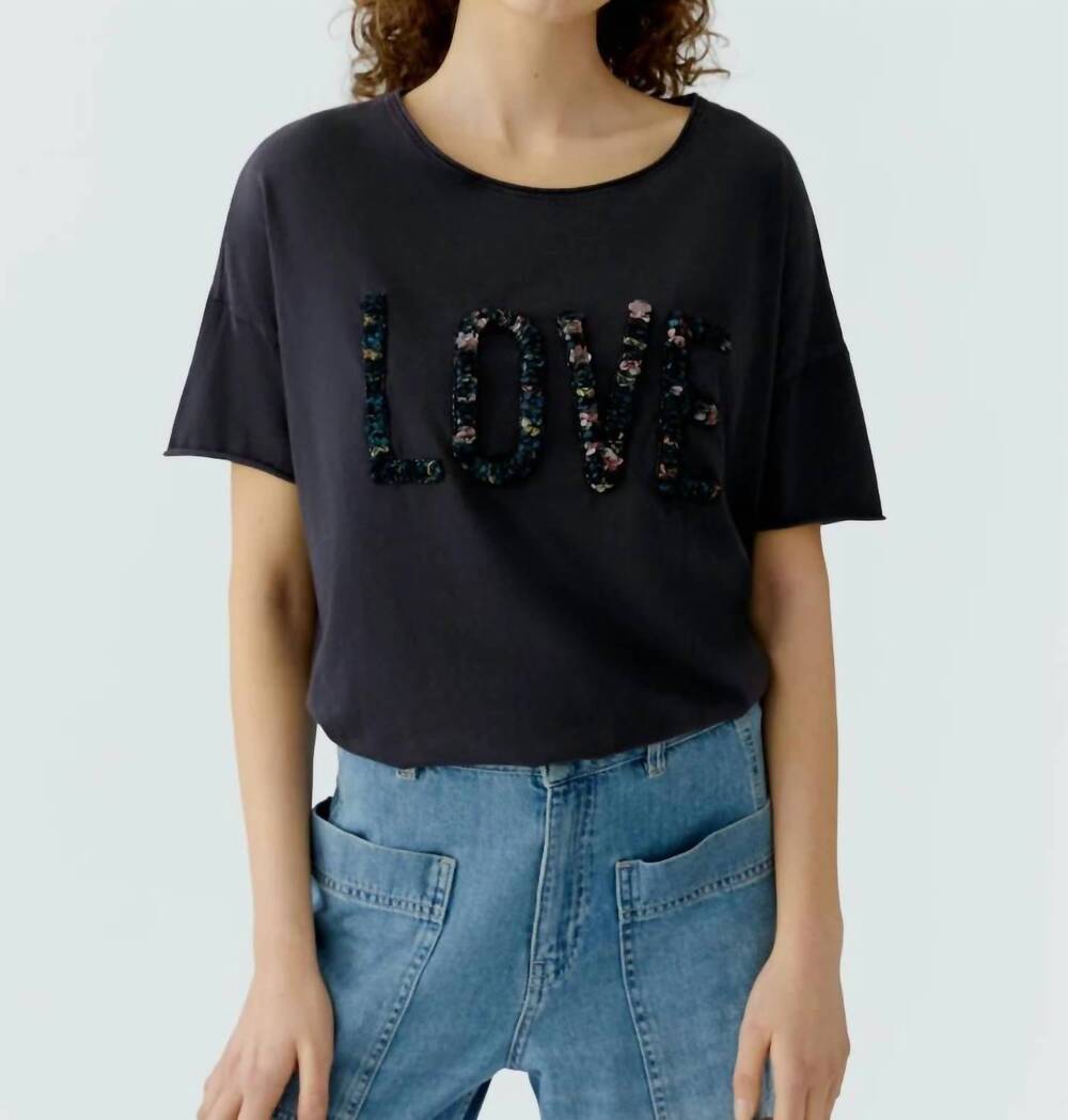 NEW OUI love short sleeve tee in washed black